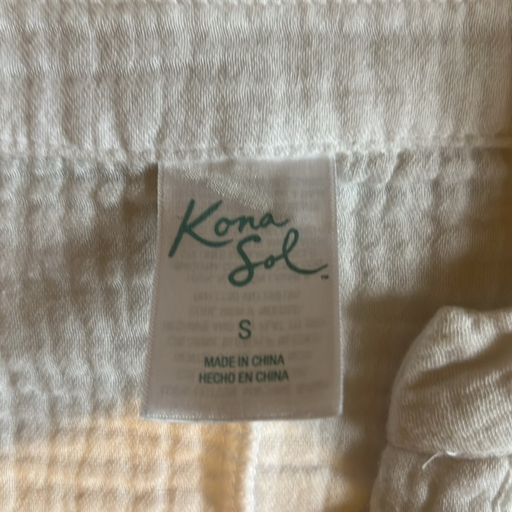 Kona Sol V-neck Cotton Tunic Swimsuit Cover-up White/Pockets size S - Picture 2 of 12
